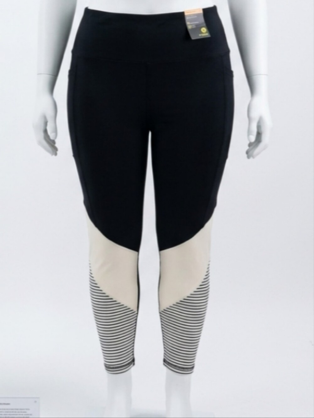 Xersion 7/8 Performance Leggings 2XL Black White Stripe Fitted Athletic Stretch